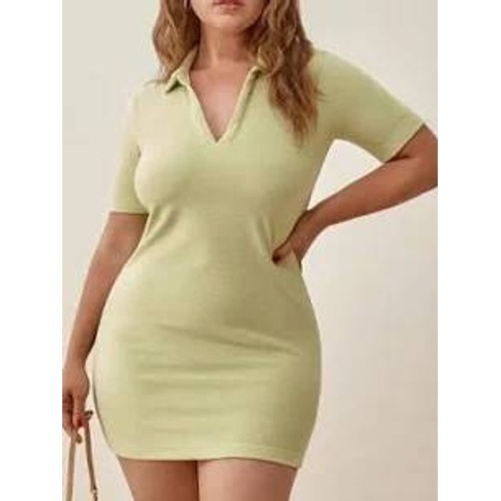 Reformation terry tee dress soft lime cotton bodycon sexy short mini med NWOT